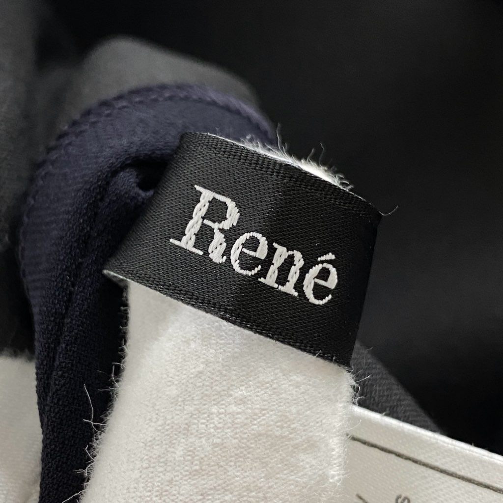 47h11 《美品》 定価57.200円 日本製 Rene ルネ 白襟 ノースリーブワンピース ドレスワンピース 膝丈ワンピース 襟取外◎ 5216250 サイズ36 ネイビー レディース