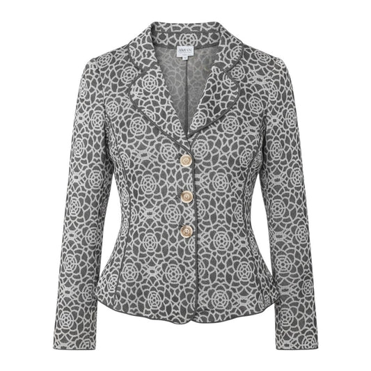 55h9 ARMANI COLLEZIONI アルマーニコレツィオーネ ニットジャケット ロングスリーブ カーディガン 総柄 サイズ38 グレー レディースu02t