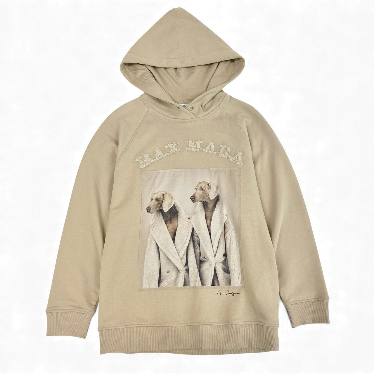 36L10 MaxMara マックスマーラ フーディー パーカー プルオーバー スウェット トレーナー ウェグマン ドッグ プリント  Sサイズ ベージュ レディースk02i