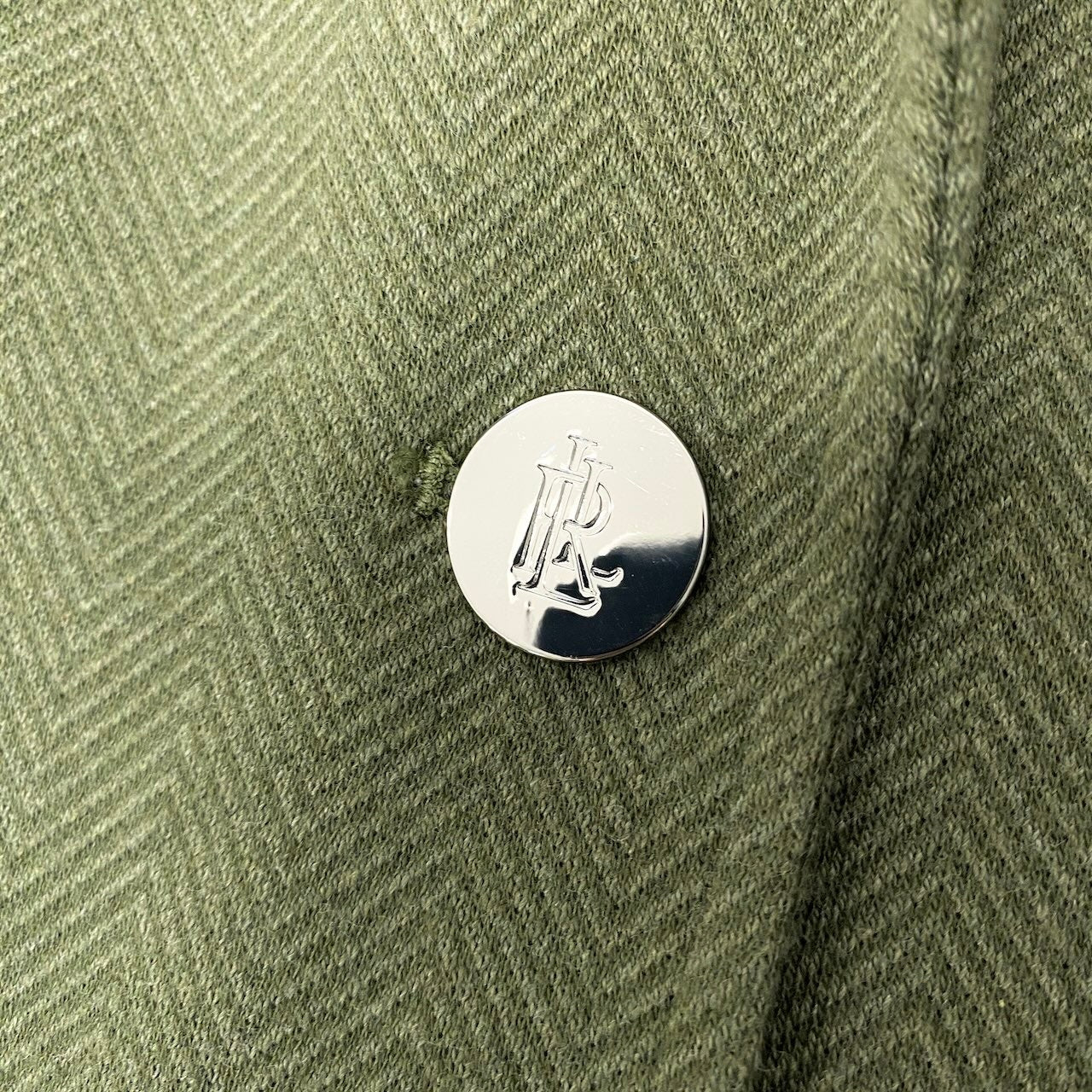 50e8【美品】 LAUREN RALPH LAUREN ローレン ラルフローレン ブリオンストレッチ コットンジャガード ブレザー テーラードジャケット ロゴパッチ 刻印ボタン サイズ２ カーキ レディース 女性用u02t