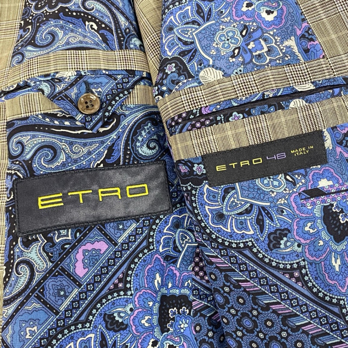 13j29 ETRO エトロ スーツセットアップ テーラードジャケット スラックス チェック ペイズリー 131-10972-8259 48サイズ グレー メンズu02t