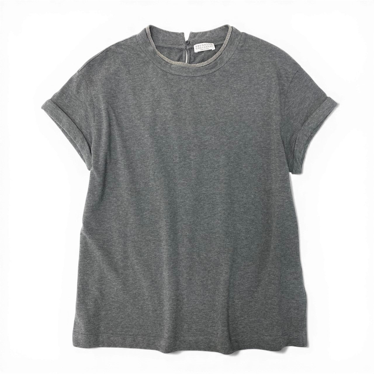 59c19 BRUNELLO CUCINELLI ブルネロクチネリ 半袖カットソー ラインストーン コットン混 イタリア製 レディース 女性用 S グレーu02t