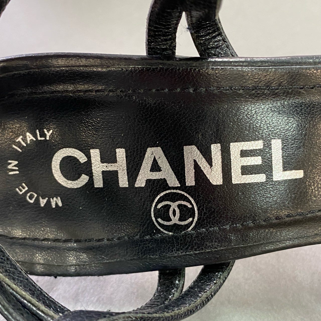 3d14 CHANEL シャネル ラインストーン ダブルストラップ パンプス 34 1/2 ブラック レザー シューズ イタリア製