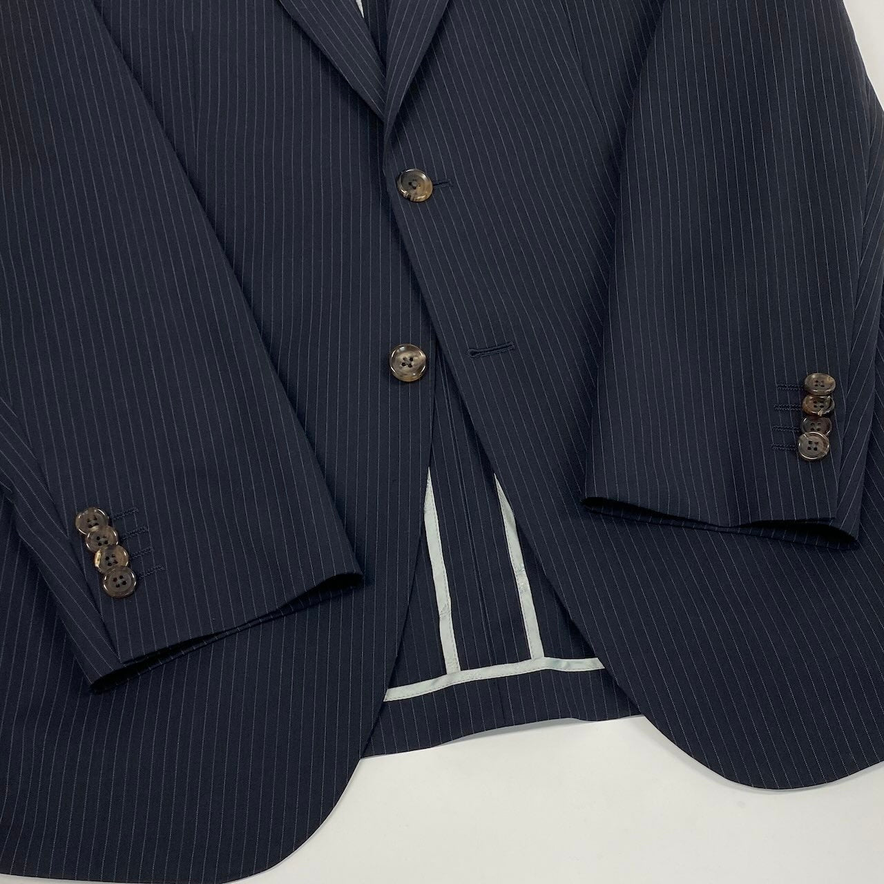 23e14 【美品】allegri アレグリ スーツセットアップ テーラードジャケット スラックス ストライプ 日本製 ネイビー メンズ 男性用u02t