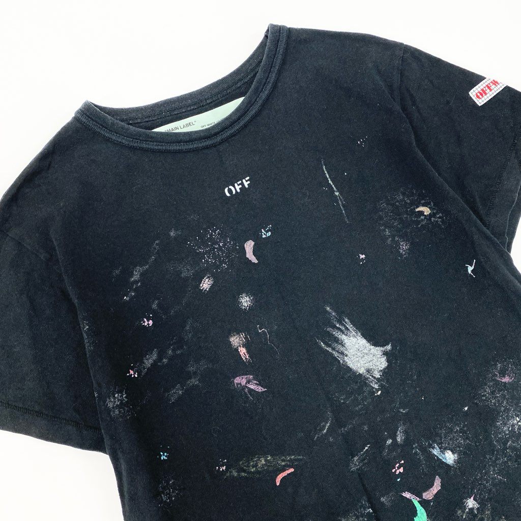 6l25 OFF WHITE オフホワイト GALAXY ギャラクシーペイント Tシャツ XXS ブラック カットソー TEE アート メンズt18r