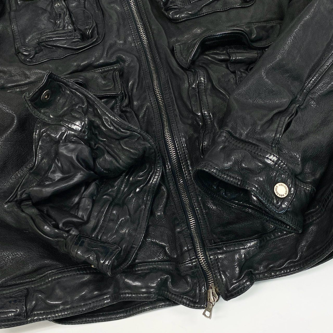 61b9 Neil Barrett ニールバレット バッファローレザー レザージャケット マルチポケット ライナー取り外し可 M ブラック バッファローレザー メンズ アーカイブk02i