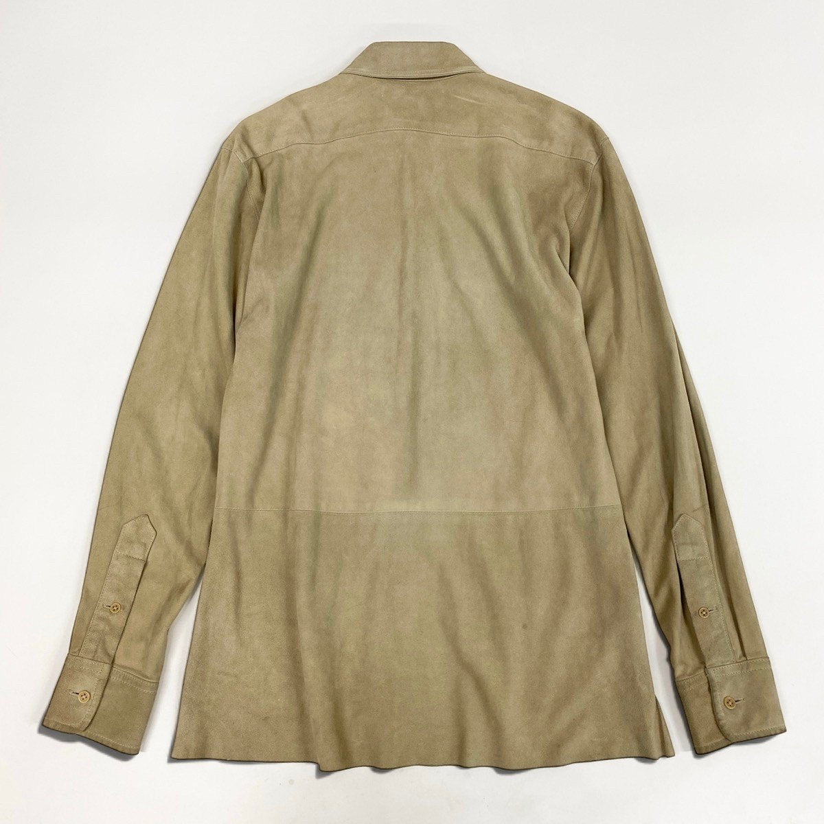 6i14 RALPH LAUREN ラルフローレン USA製 ブラックレーベル スエードレザー ロングスリーブシャツ サイズ2 ベージュ メンズk02i