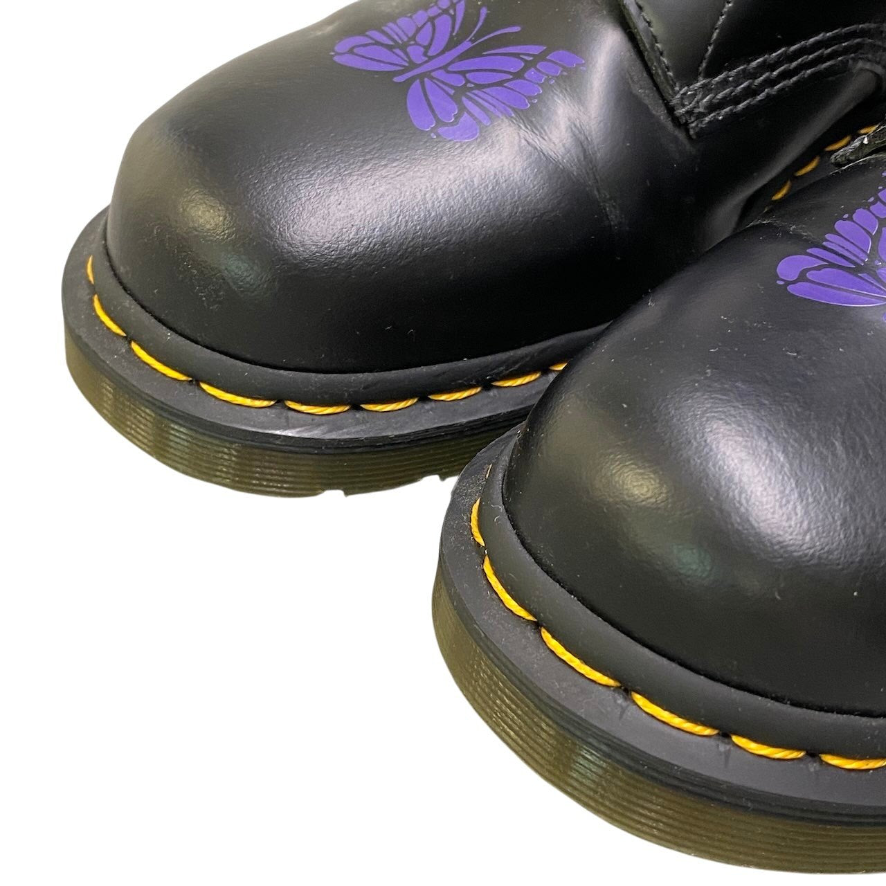 3e18 【美品】Dr.Martens × NEEDLES ドクターマーチン ニードルズ 60周年記念 1460 NEEDLES 8ホールブーツ パピヨン UK10 ブラック パープル レザー メンズ 男性用k02i
