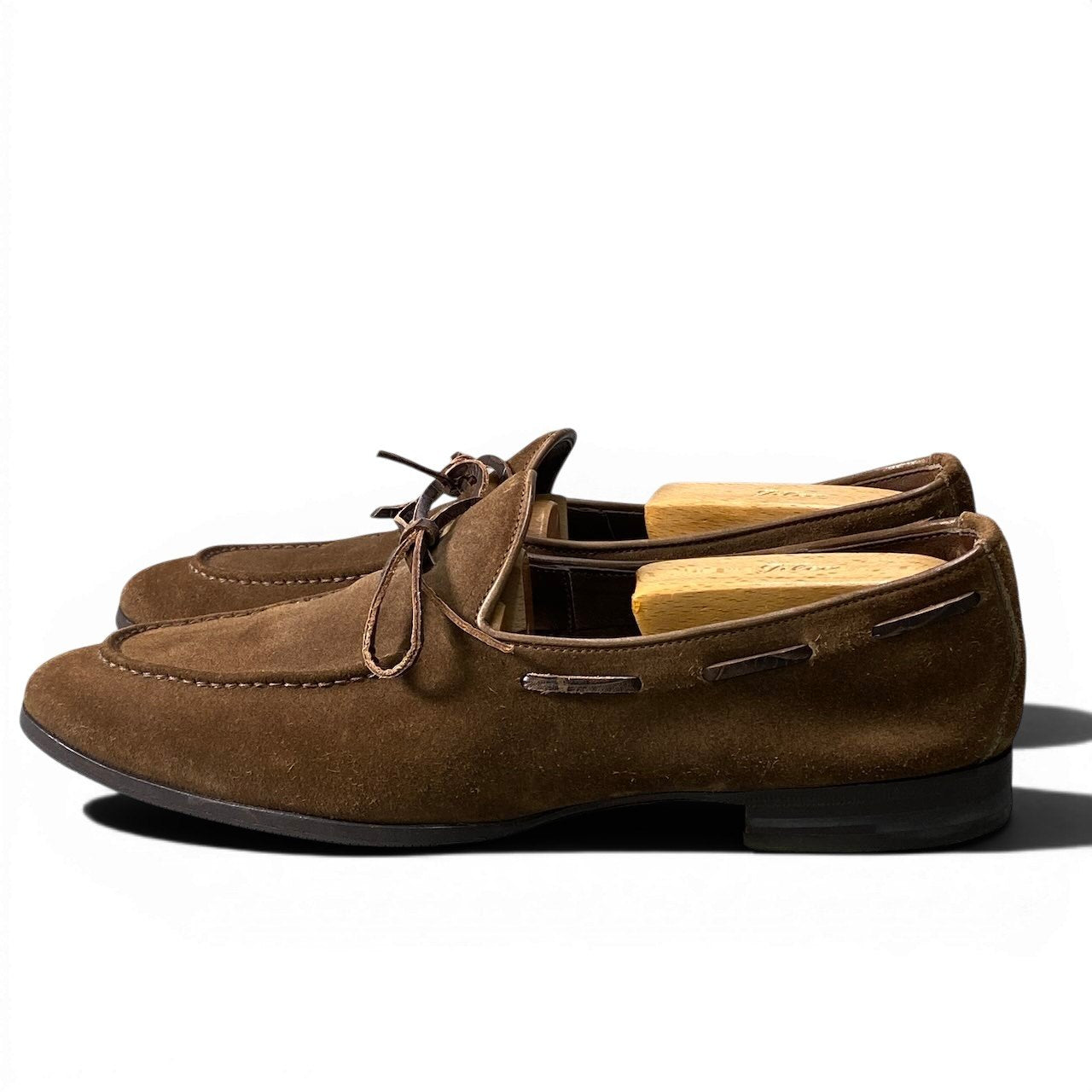 1f10 Santoni サントーニ リボンローファー スウェードレザーシューズ サイズ8 ブラウン メンズ 紳士靴u02t