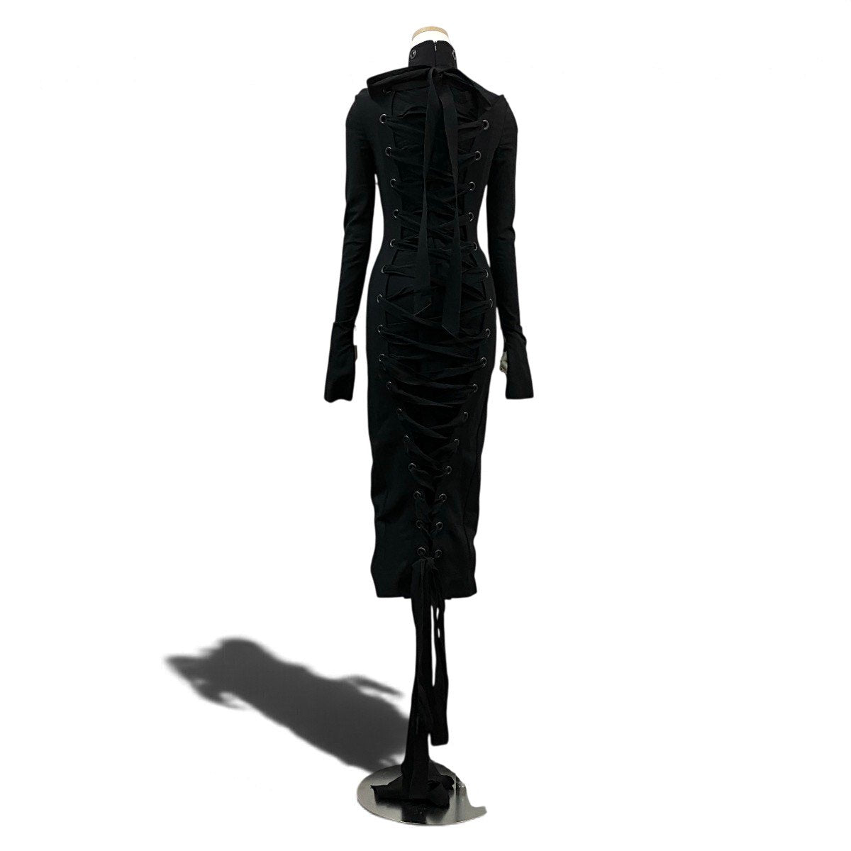 Ej22 BALENCIAGA バレンシアガ 2024AW バックレース ミディドレス ワンピース Back Lace-Up Design Tie Closure Dress 831227 Size 38 ブラック サイドジップ Side Zippert18r