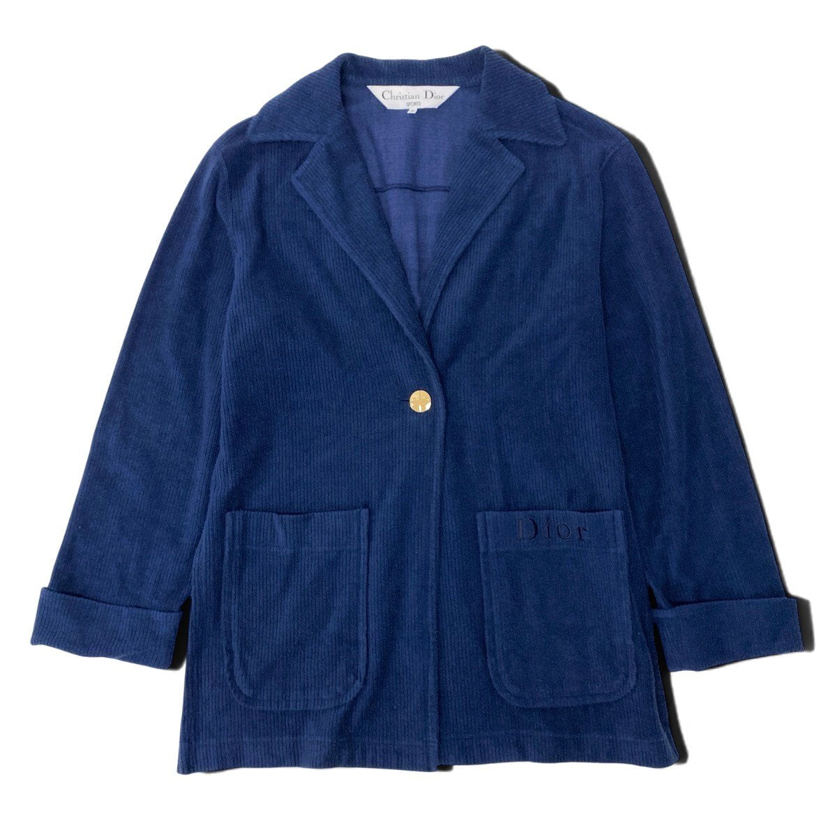 Eh10 Christian Dior SPORT クリスチャンディオール チェスターコート リブパイル CDロゴ 金ボタン サイズM ネイビー レディースo07t
