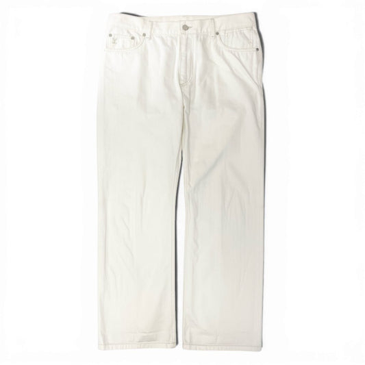 40l25 LOUIS VUITON ルイヴィトン コットンデニムパンツ LVロゴ刺繍 ストレートパンツ ボトム 44サイズ ホワイト コットン100％ メンズu02t