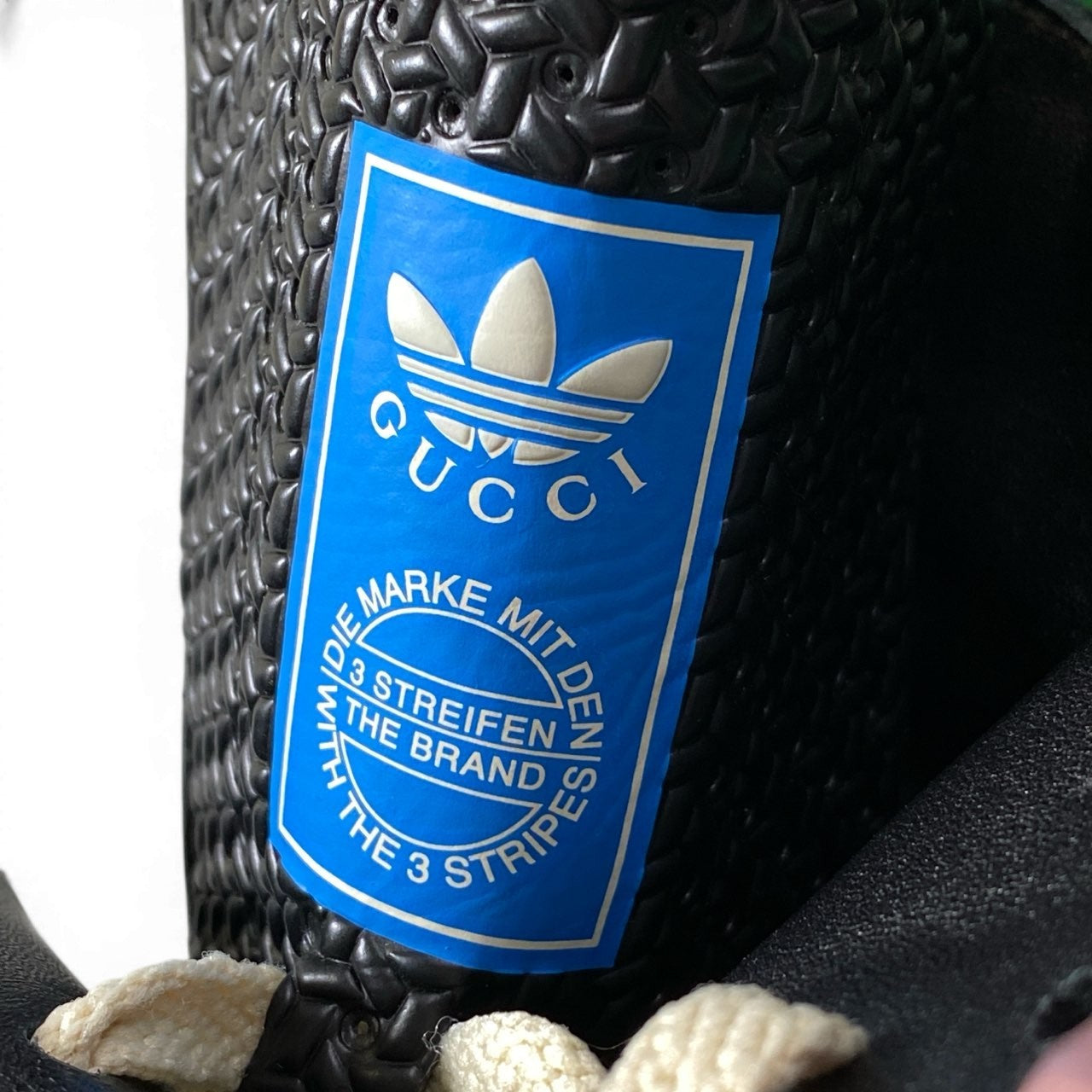 d9 GUCCI × Adidas グッチ アディダス ボーリングシューズ レザーブーツ サイドジップ トレフォイルロゴ サイズ6 1/2 ブラック レディースk02i