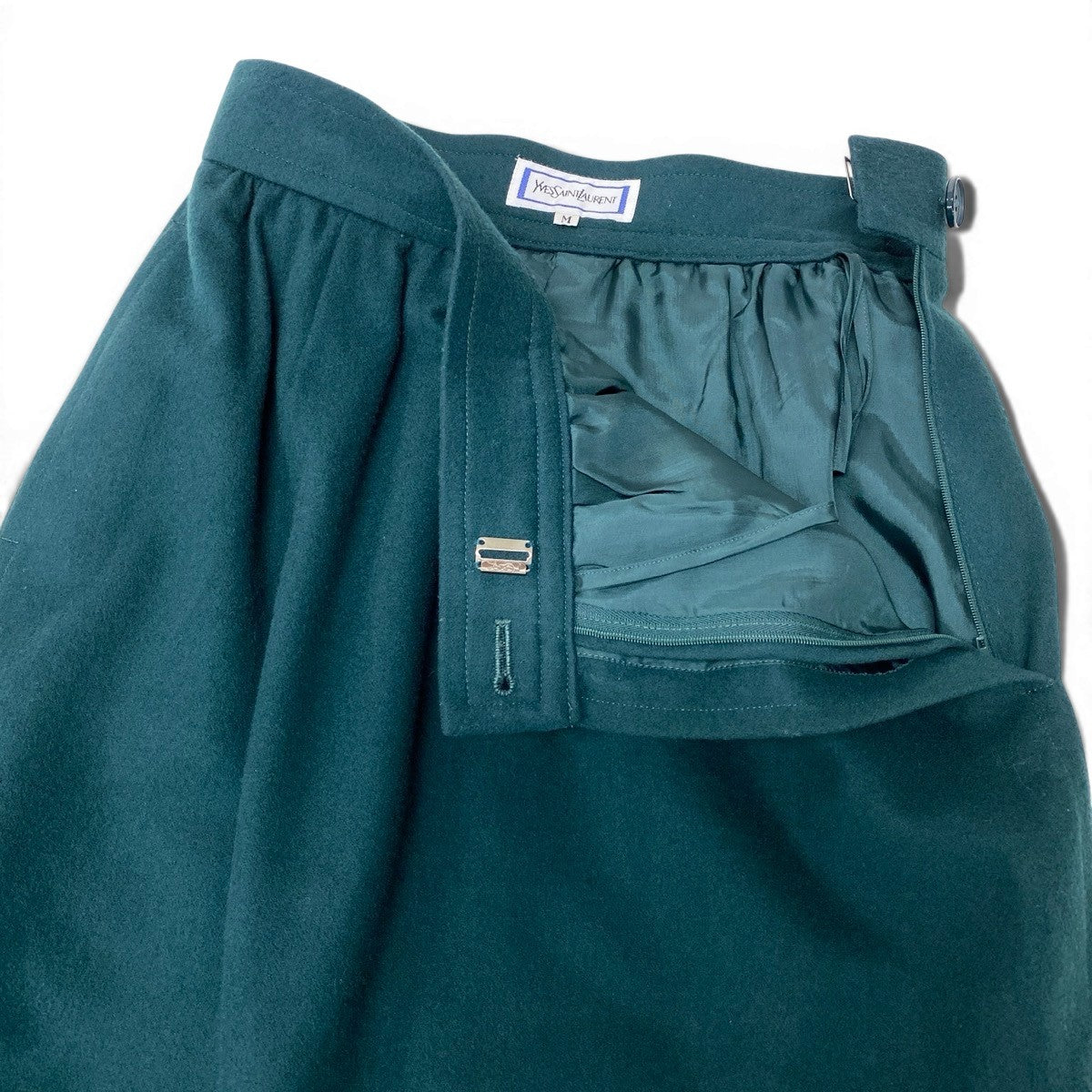 Ee25 YVES SAINT LAURENT イヴサンローラン セットアップ スカートスーツ ダブルブレスト ウール サイズM グリーン レディース 女性用u02t