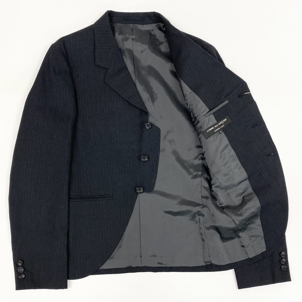 52b10【極美品】COMME des GARCONS HOMME PLUS コムデギャルソンオムプリュ 2004 テーラードジャケット ピンストライプ 日本製 PN-J028 Sサイズ グレー メンズ 男性用k02i