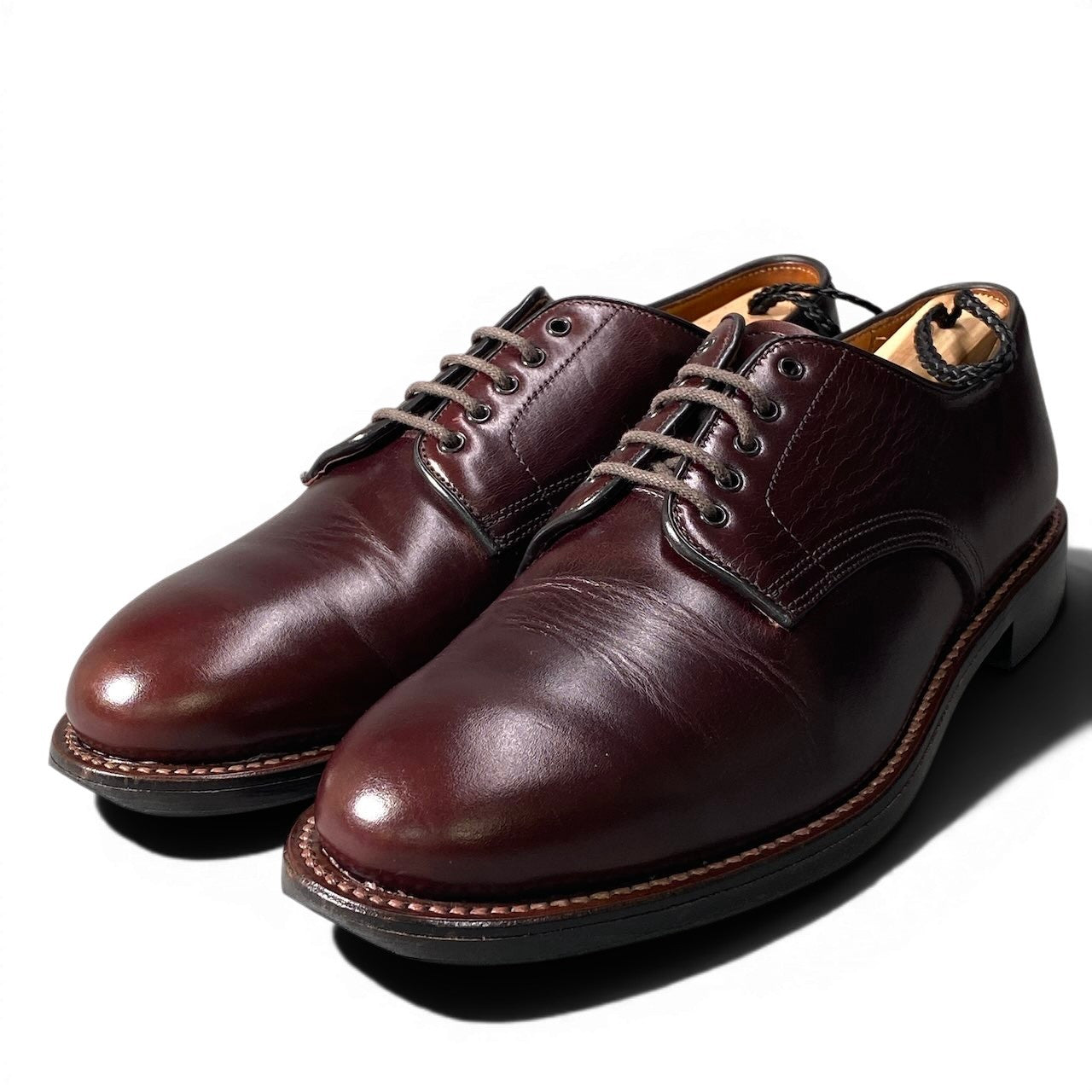 3g7 WHEEL ROBE ウィールローブ PLAIN TOE DERBY ドレスシューズ 15075 26cm US8 バーガンディ レザー シューツリー付 革靴t18r