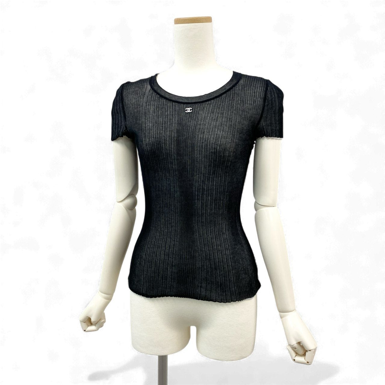 27L1 CHANEL シャネル fフロント ココマーク リバーシブル ニットTシャツ トップス P38434K02612 サイズ34 ネイビー ホワイト レディース カットソー 半袖ニットk02i