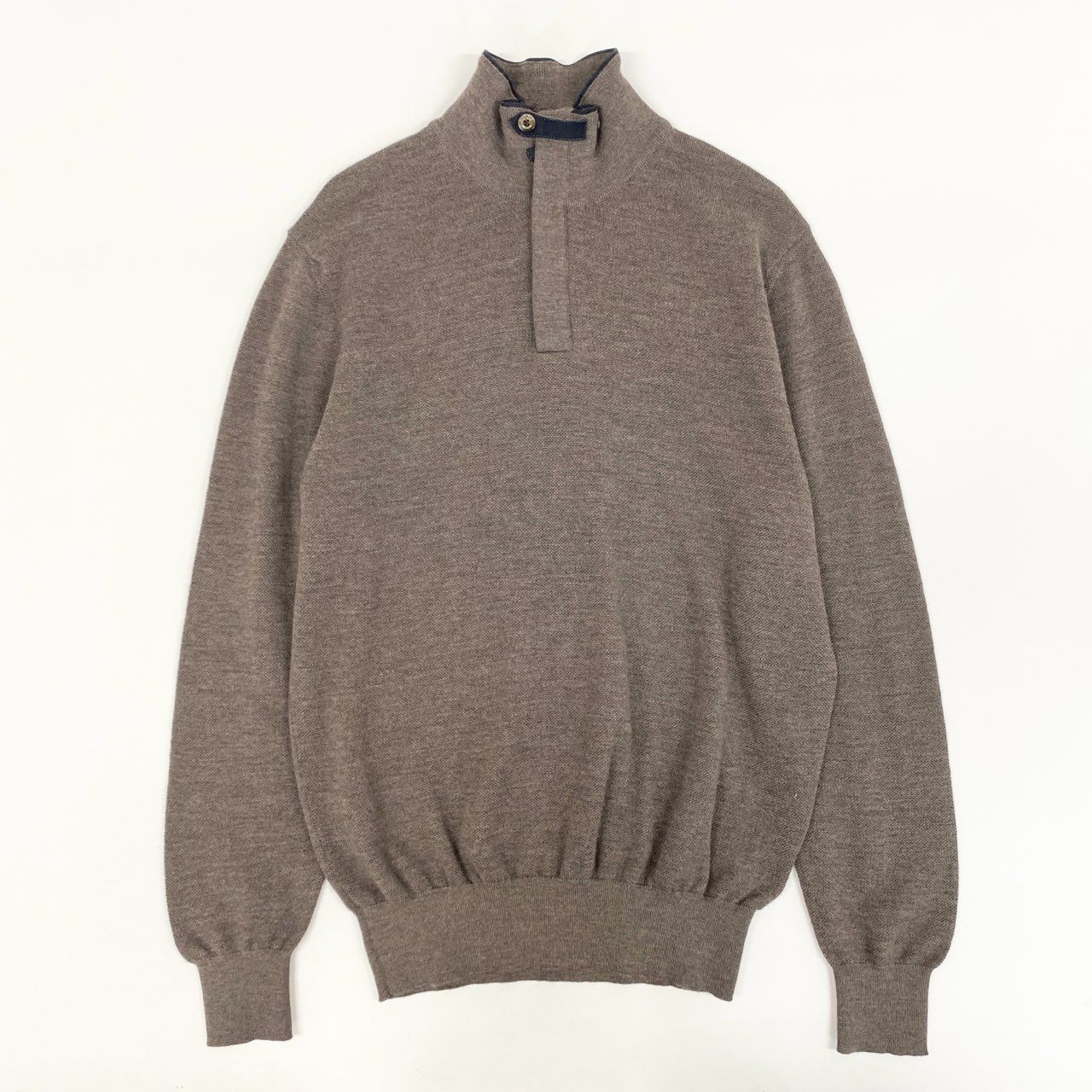 5i12 《美品》 Ermenegildo Zegna エルメネジルドゼニア ハイネック ニット セーター トップス レザーチンストラップ 48/S ブラウン ウールカシミヤ メンズu02t