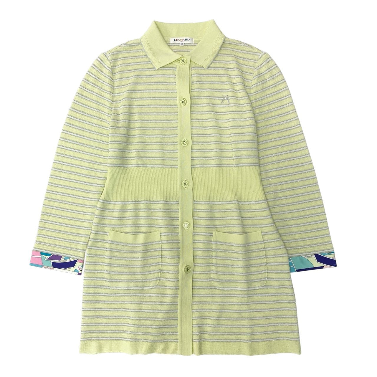 31b6 LEONARD レオナール ポロニット ペプラム ボーダー ビジュー 40 イエロー レディース 女性用u02t