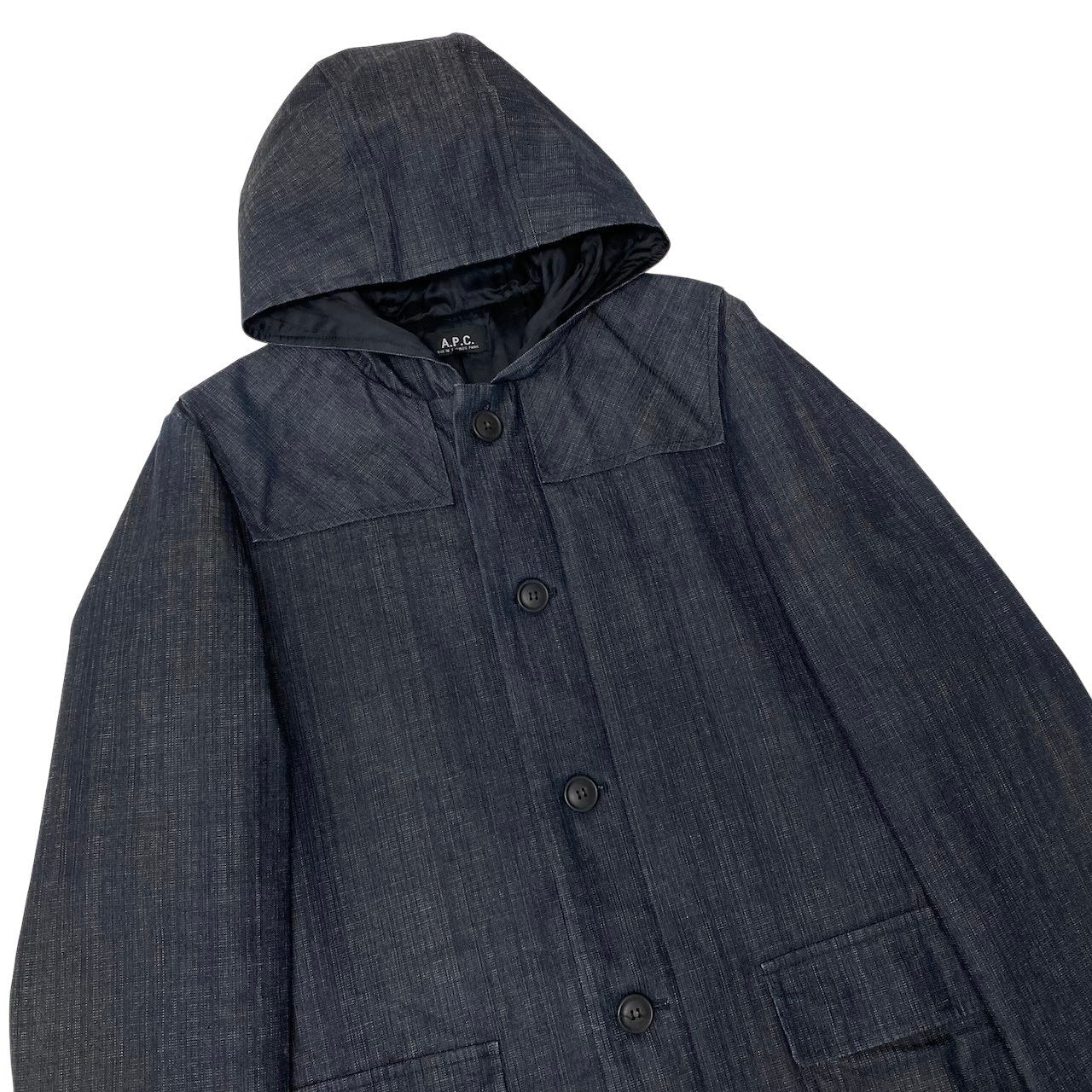 72g4 A.P.C. アーペーセー フーデット デニムコート ロングコート サイズ1 インディゴブルー メンズ 紳士服o07t