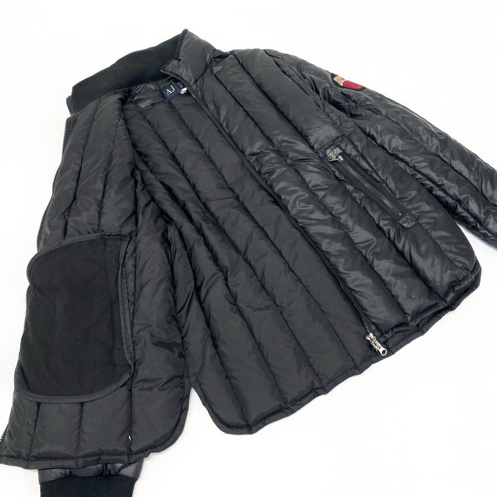 81L15 ARMANI JEANS アルマーニ ジーンズ ダウンジャケット ブルゾン アウター 袖ワッペン XL ブラック メンズ 男性用u02t