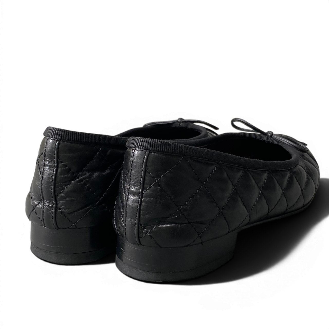e8 【美品】CHANEL キルティングバレリーナシューズ フラットシューズ  G26250 36 1/2サイズ ブラック レザー レディース 女性用k02i