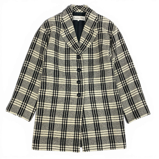 2L27 Vintage Christian Dior ヴィンテージ クリスチャンディオール Plaid Overcoat オーバーコート 格子柄 Size 11 レディース 女性用k02i