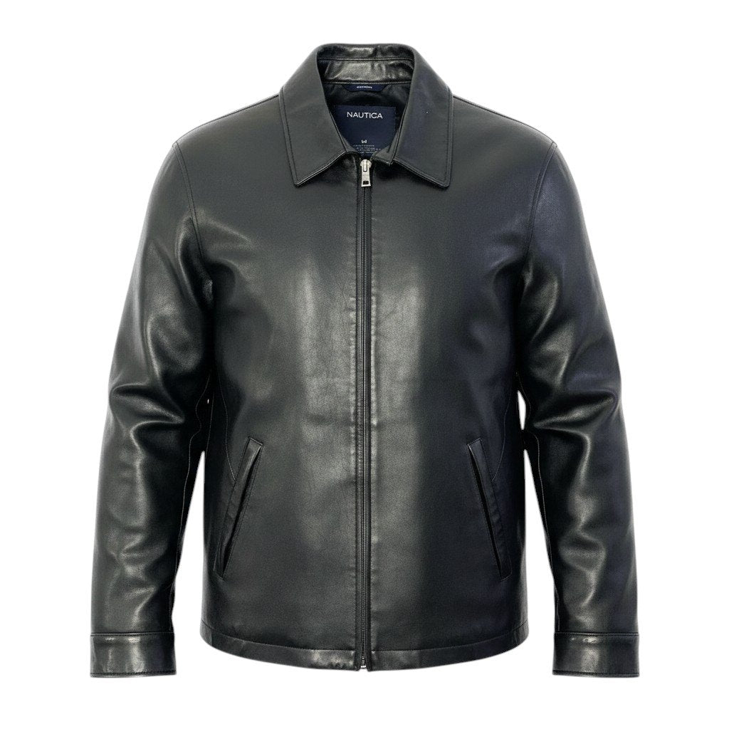26e11 《美品》 NAUTICA ノーティカ レザージャケット サイズM / L相当 ブラック 本革 Leather Jackett18r