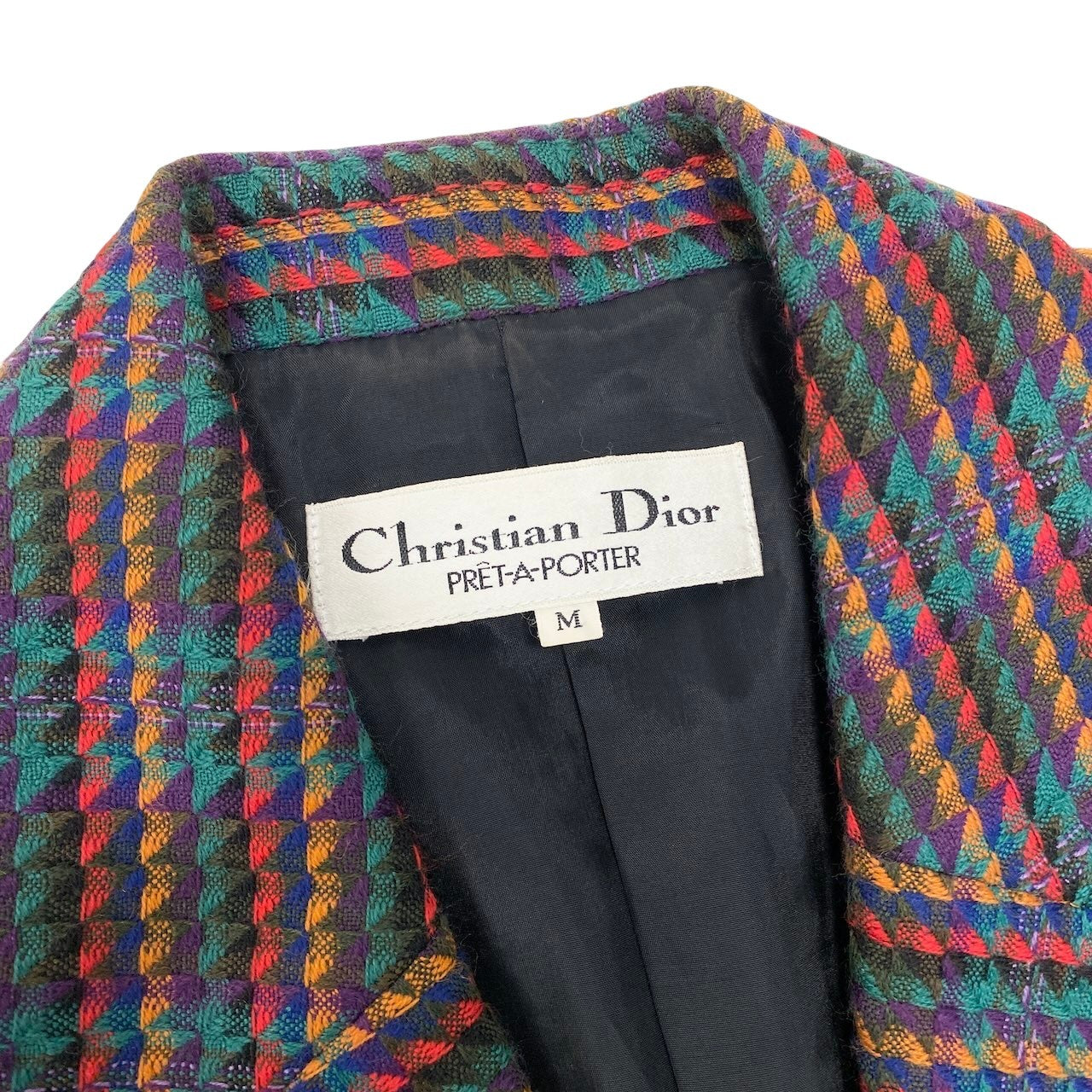 61g4 Christian Dior クリスチャンディオール テーラードジャケット ロングジャケット 総柄 刺繍 サイズM マルチカラー ウール100％ レディース女性用o07t