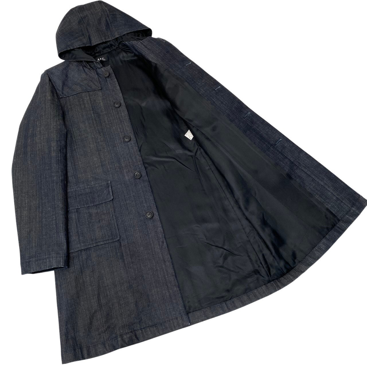 72g4 A.P.C. アーペーセー フーデット デニムコート ロングコート サイズ1 インディゴブルー メンズ 紳士服o07t