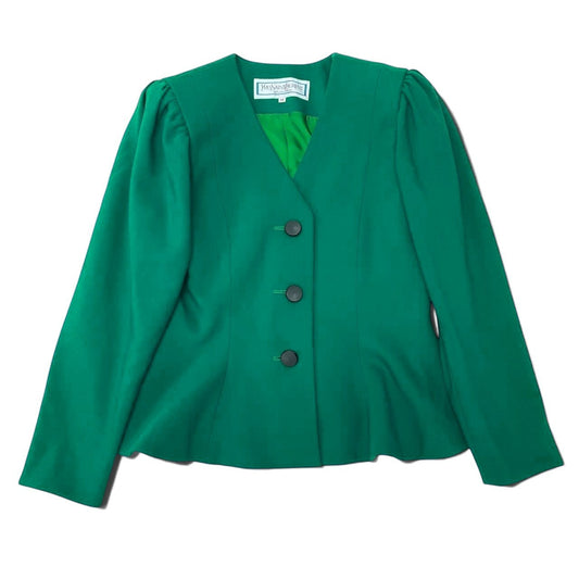 28h31 YVES SAINT LAURENT イヴサンローラン ノーカラージャケット サイズM グリーン レディースo07t