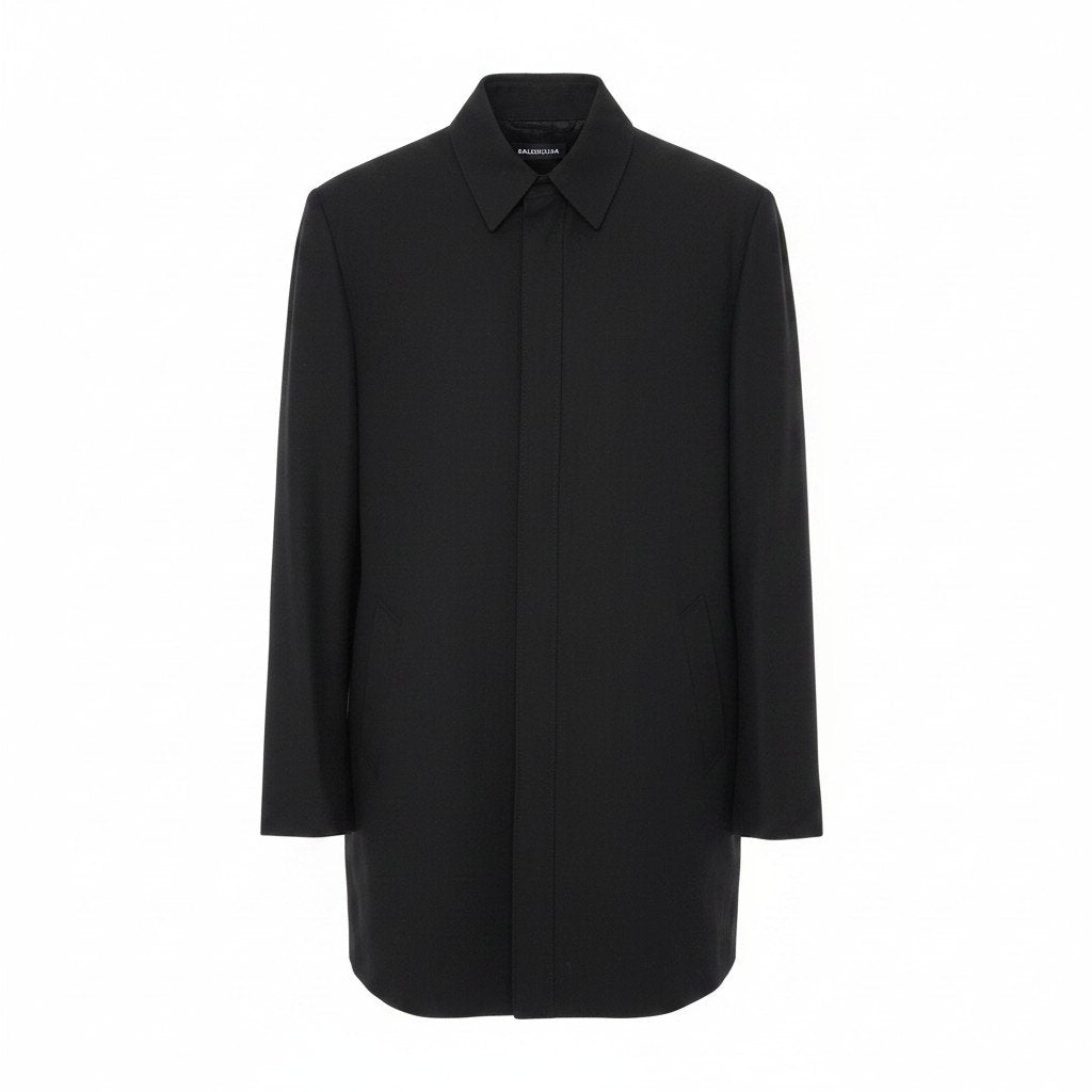 Eg8 【新品保管品】BALENCIAGA ウールツイールシャツジャケット 46サイズ ブラック メンズ 男性用u02t