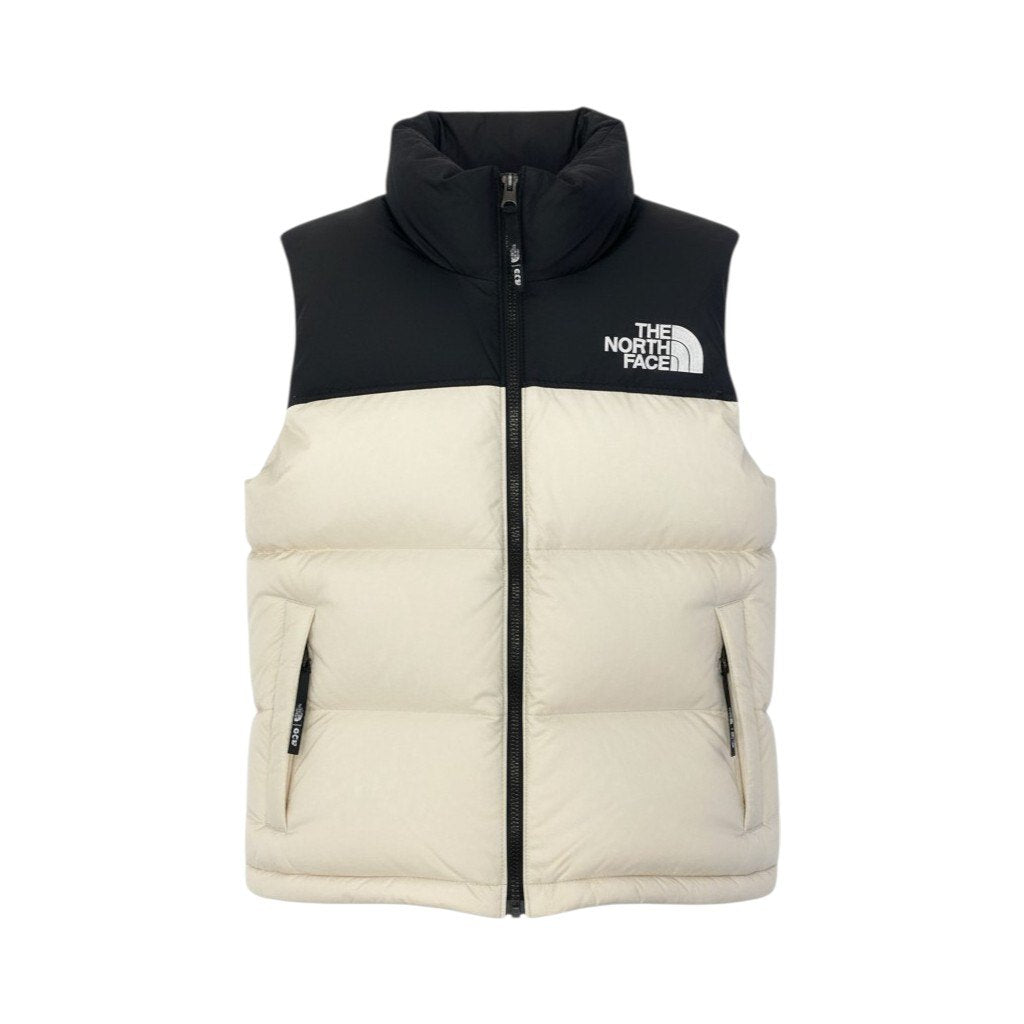 60c6 THE NORTH FACE ザ ノースフェイス 韓国ノース 1996 ECO NUPTSR VEST ヌプシ ダウンベスト サイズS/85  ブラック クリーム レディース 女性用 アウターk02i