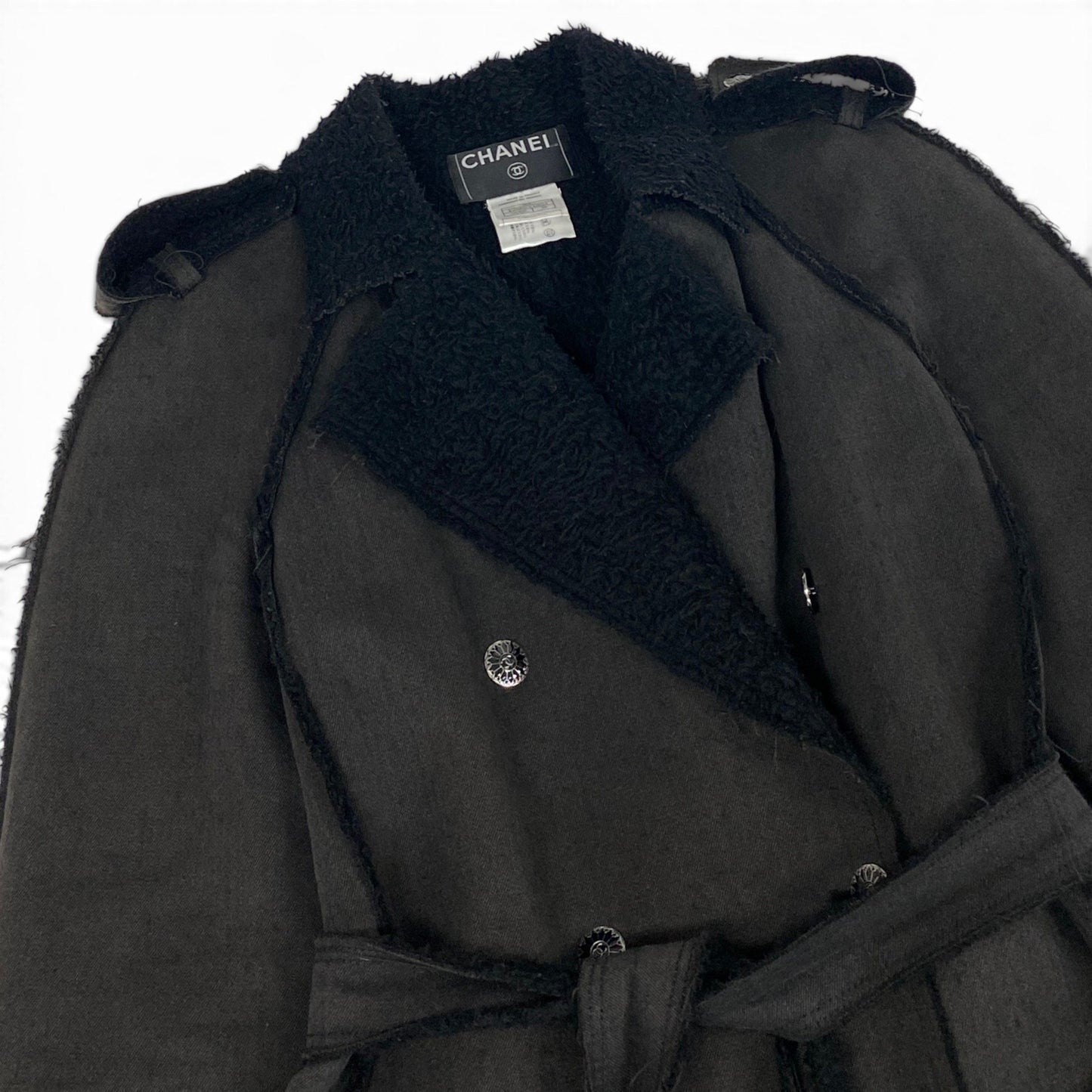 Ch28 CHANEL シャネル 06A ココボタン カットオフ トレンチコート 06A Frayed-Edge Trench Coat P29495 size 38 ダークグレーt18r