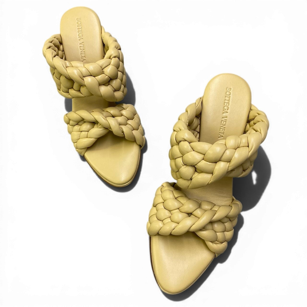 Ad2 BOTTEGA VENETA ボッテガヴェネタ イントレチャート カーブサンダル サイズ36 1/2 イエロー系 レザー レディースta1