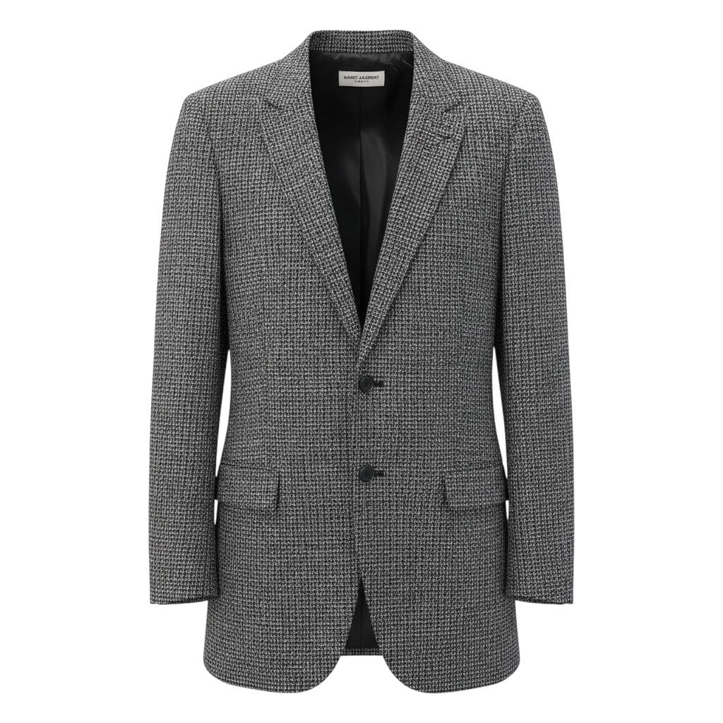 e8 【極美品】SAINT LAURENT ツイードジャケット テーラードジャケット イタリア製 36サイズ グレー系 ウール100％ メンズ 男性用k02i