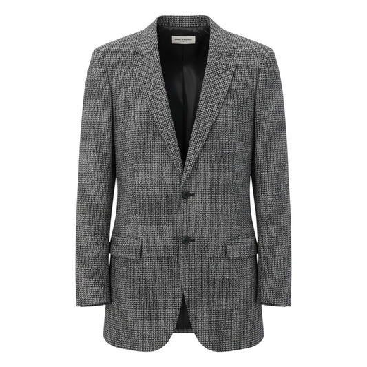 e8 【極美品】SAINT LAURENT ツイードジャケット テーラードジャケット イタリア製 36サイズ グレー系 ウール100％ メンズ 男性用k02i