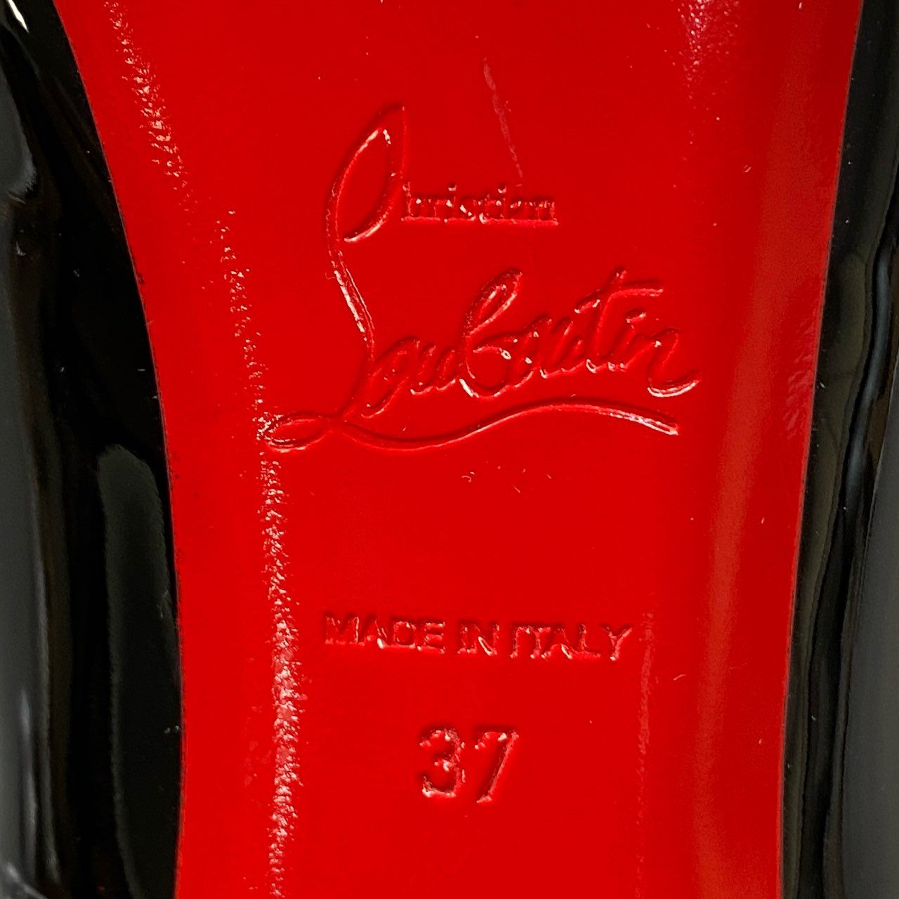 3a5 christianlouboutin クリスチャンルブタン オープントゥ パンプス サンダル エナメル シューズ 37サイズ ブラック レディースk02i