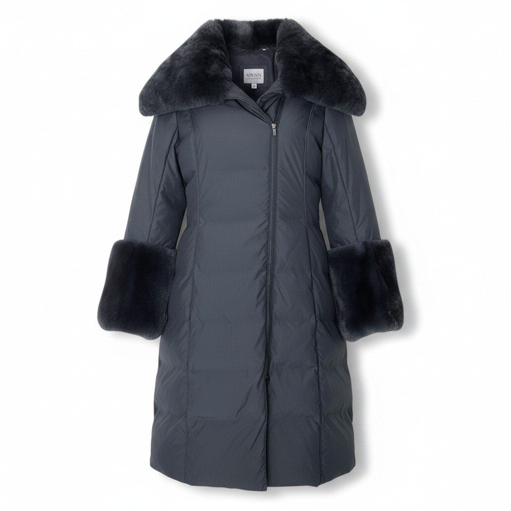 76i2 ARMANI COLLEZIONI アルマーニコレツィオーネ ダウンコート ロングジャケット ダブルジップ ボリュームネック サイズ42 ブラック レディースo07t