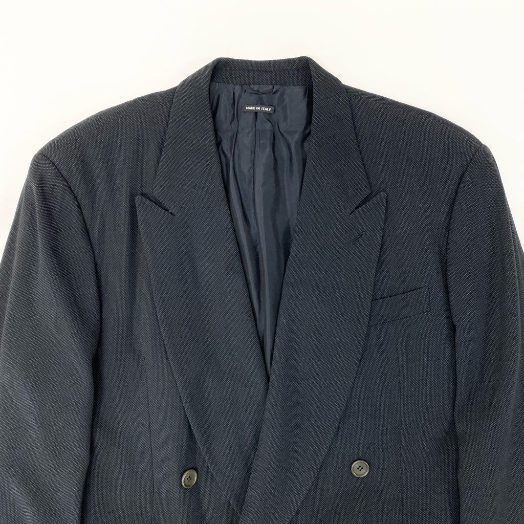 42a27 GIORGIO ARMANI ジョルジオアルマーニ イタリア製 セットアップ ダブルスーツ フォーマル ウールブレンド〇 大きいサイズ 52 ブラックo07t