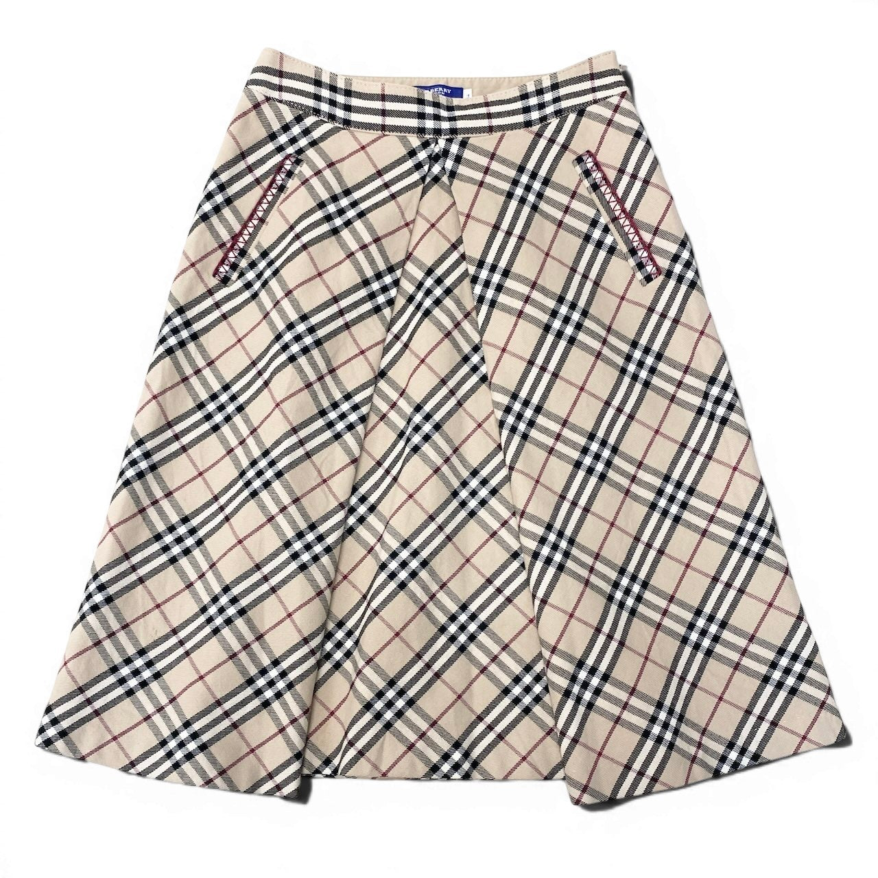 Ig6 BURBERRY LONDON BLUE LABEL バーバリーロンドン ブルーレーベル ノバチェック柄 フレアスカート 膝丈 FL525-400 サイズ34 ベージュ レディースo07t