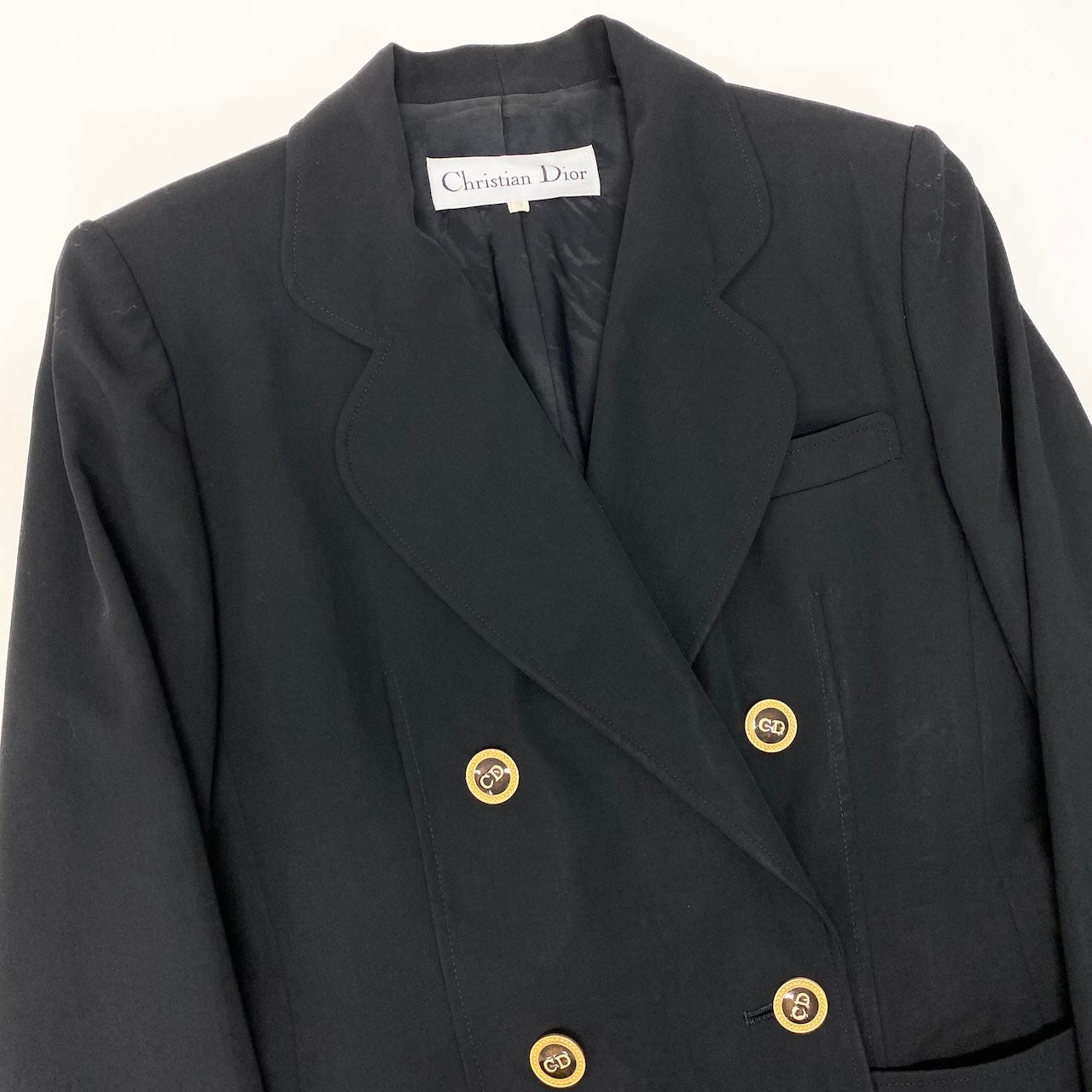 13f15 Christian Dior クリスチャンディオール CDボタン テーラージャケット ブレザー ダブルブレスト サイズ9 ブラック ウールu02t