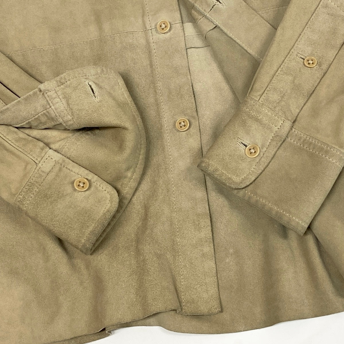 6i14 RALPH LAUREN ラルフローレン USA製 ブラックレーベル スエードレザー ロングスリーブシャツ サイズ2 ベージュ メンズk02i