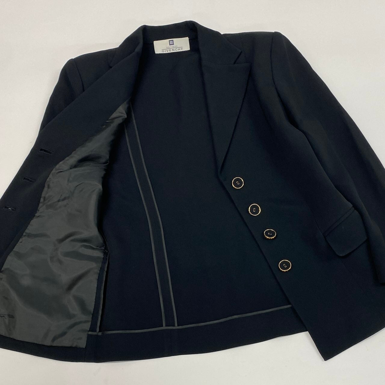 24e14 GIVENCHY ジバンシィ テーラードジャケット ゴールドボタン 羽織 38 ブラック アセテート レーヨン レディースo07t
