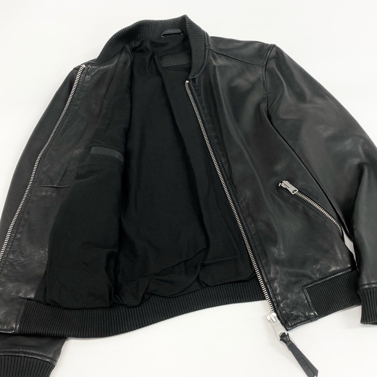 71f27 ALLSAINTS オールセインツ シングルライダース ライダースジャケット レザージャケット ダブルジップアップ XXS 実寸S相当 ブラック 羊革 メンズ 男性用