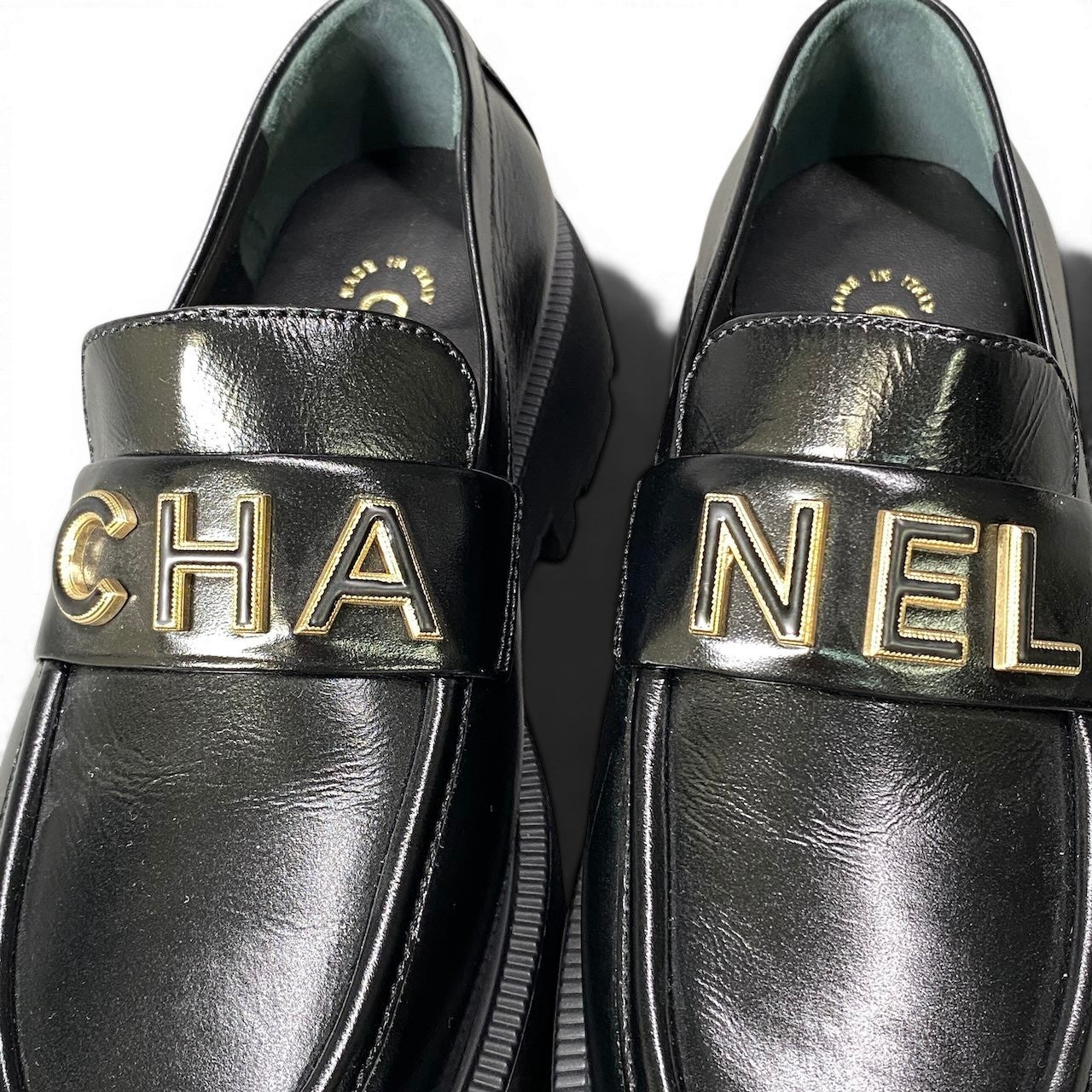 e18 CHANEL シャネル ローファー ブランドロゴ カーフスキンレザー 厚底ソール ボリューム レディース 女性用 G45788 36 ブラックu02t