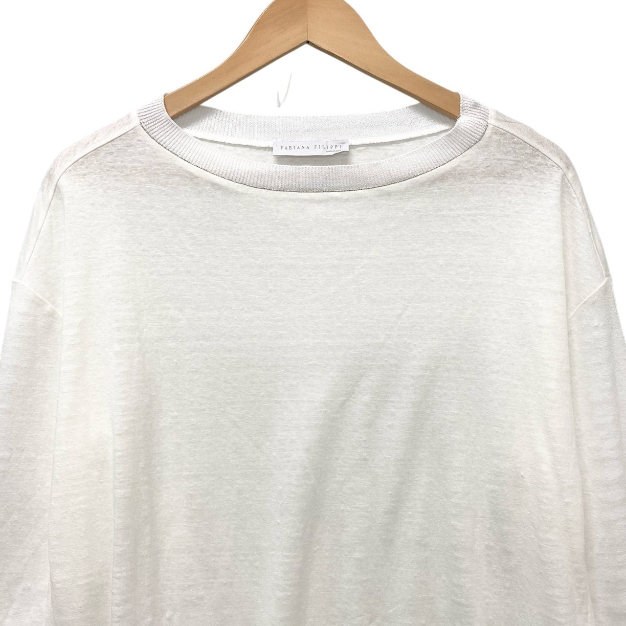 75b26 FABIANA FILIPPI ファビアナフィリッピ 七分袖カットソー リネン混カットソー トップス Mサイズ ホワイト レディース 女性用u02t
