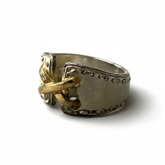 b2 Vintage HERMES エルメス K18コンビ メキシコリング アクセサリー 49 ゴールド×シルバー K18 Silver925 ta1