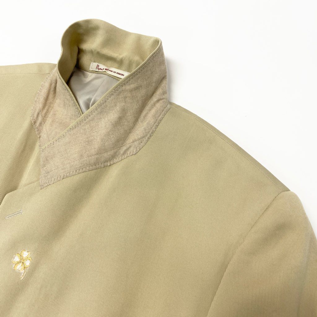40l25 Papas パパス テーラードジャケット サマージャケット M ベージュ シルク100 メンズu02t
