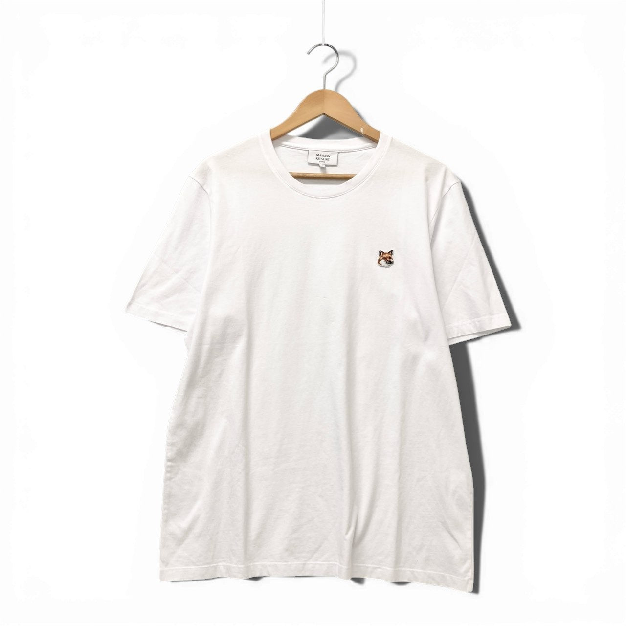 75c13 《美品》 MAISON KITSUNE メゾンキツネ フォックスヘッド 半袖Tシャツ カットソー トップス L ホワイト コットン メンズu02t